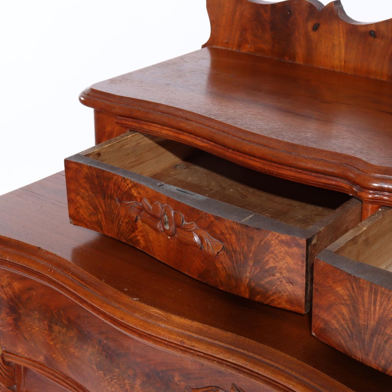 Antique Victorian Carved Flame Mahogany Five Drawer Chest C1880