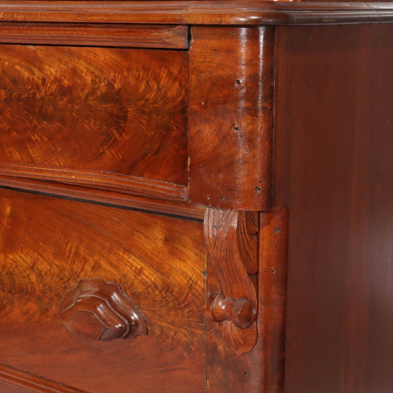 Antique Victorian Carved Flame Mahogany Five Drawer Chest C1880