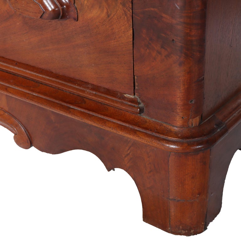 Antique Victorian Carved Flame Mahogany Five Drawer Chest C1880