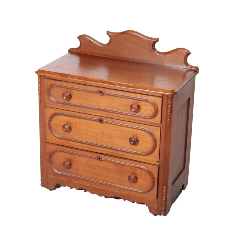 Antique Victorian Walnut Three Drawer Commode C1890