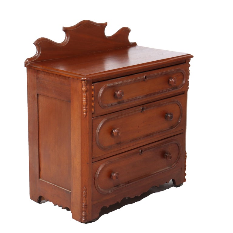 Antique Victorian Walnut Three Drawer Commode C1890