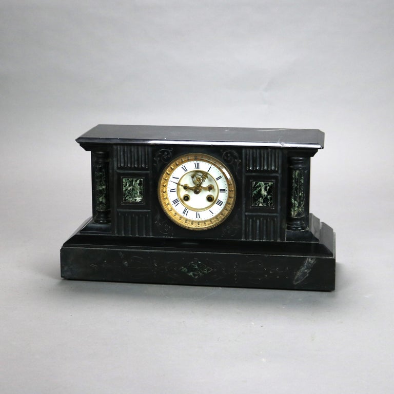 Antique Neoclassical Slate Mantle Clock with Open Escapement, c1890