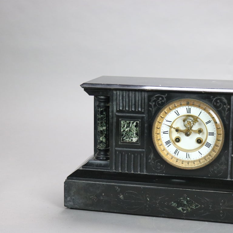 Antique Neoclassical Slate Mantle Clock with Open Escapement, c1890