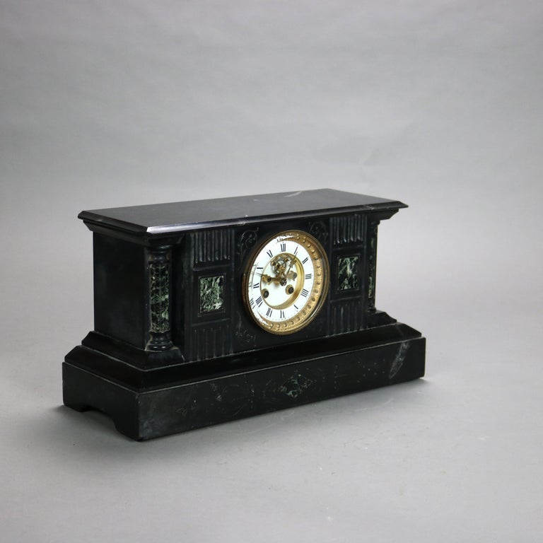Antique Neoclassical Slate Mantle Clock with Open Escapement, c1890
