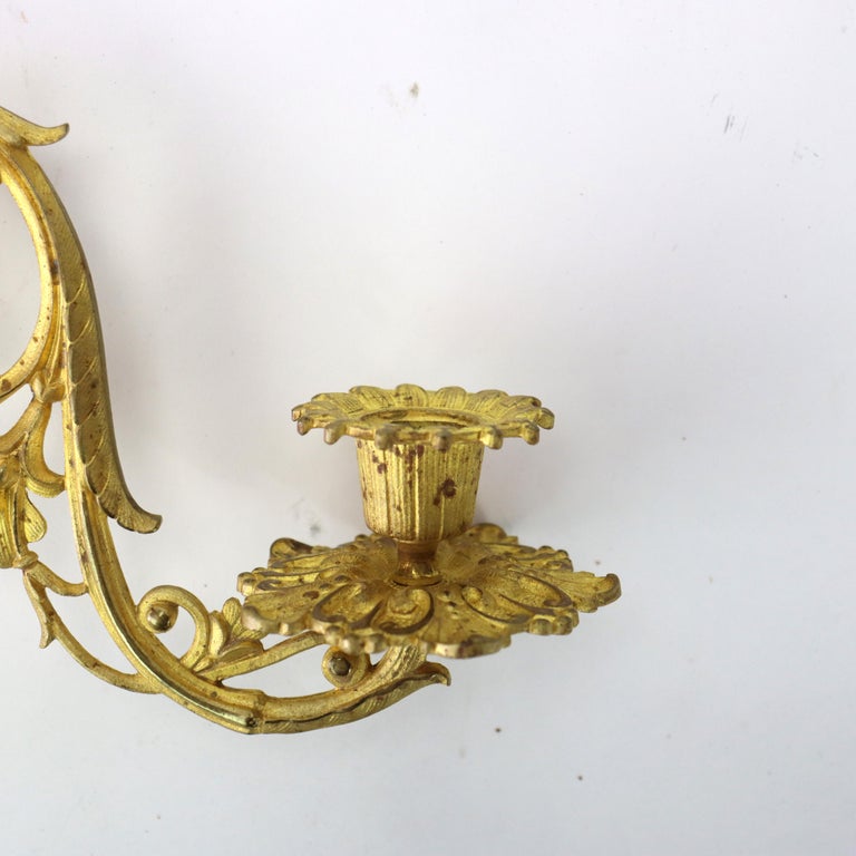 Antique French Foliate Form Gilt Bronze Single Candle Wall Sconce C1890