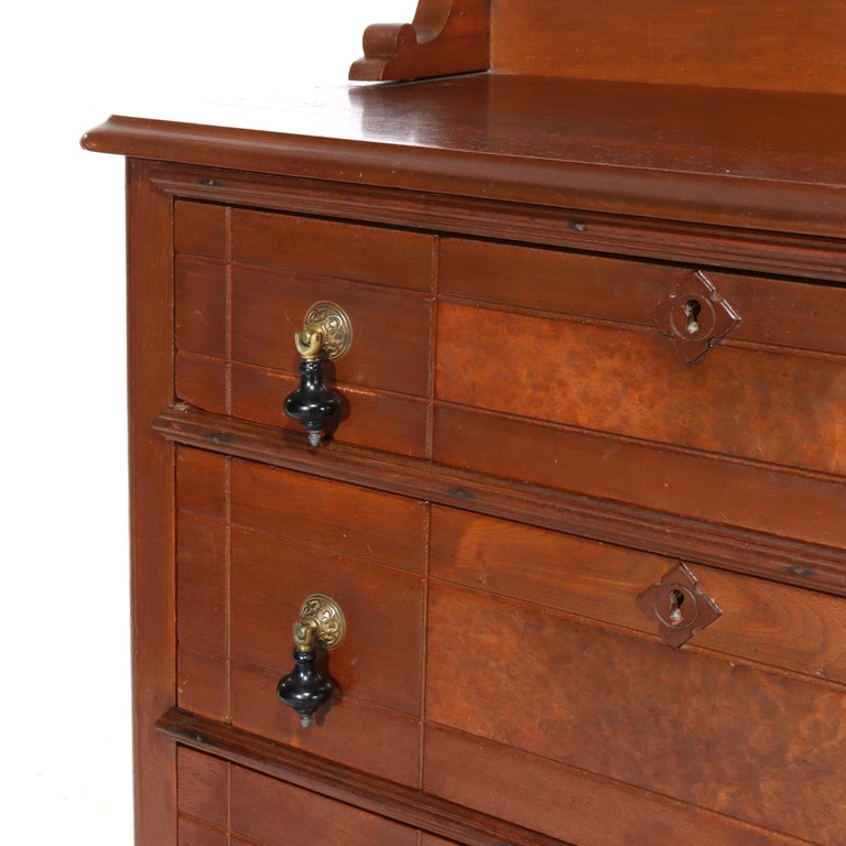 Antique Eastlake Chip Carved Walnut Three Drawer Washstand C1890