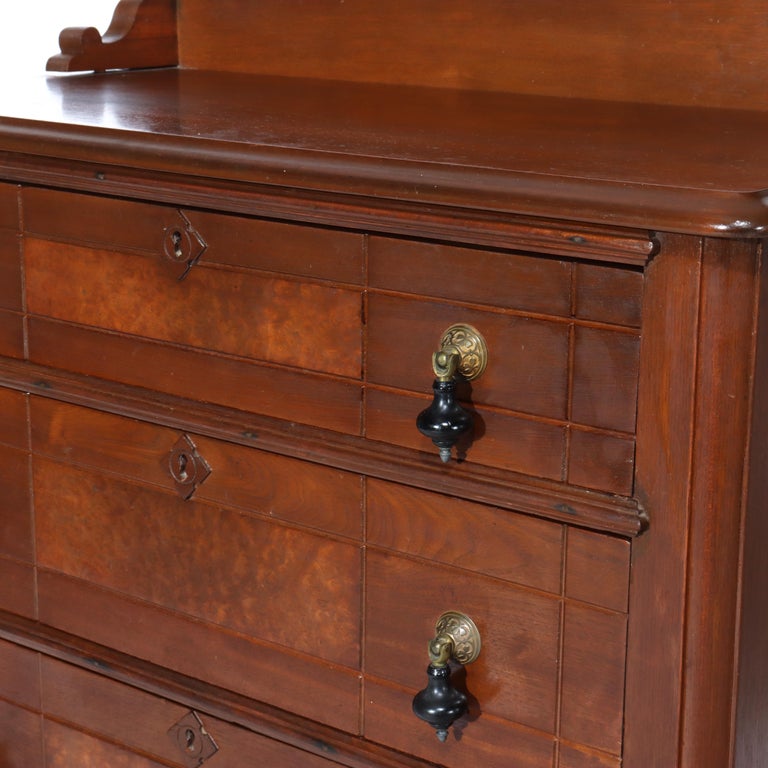 Antique Eastlake Chip Carved Walnut Three Drawer Washstand C1890