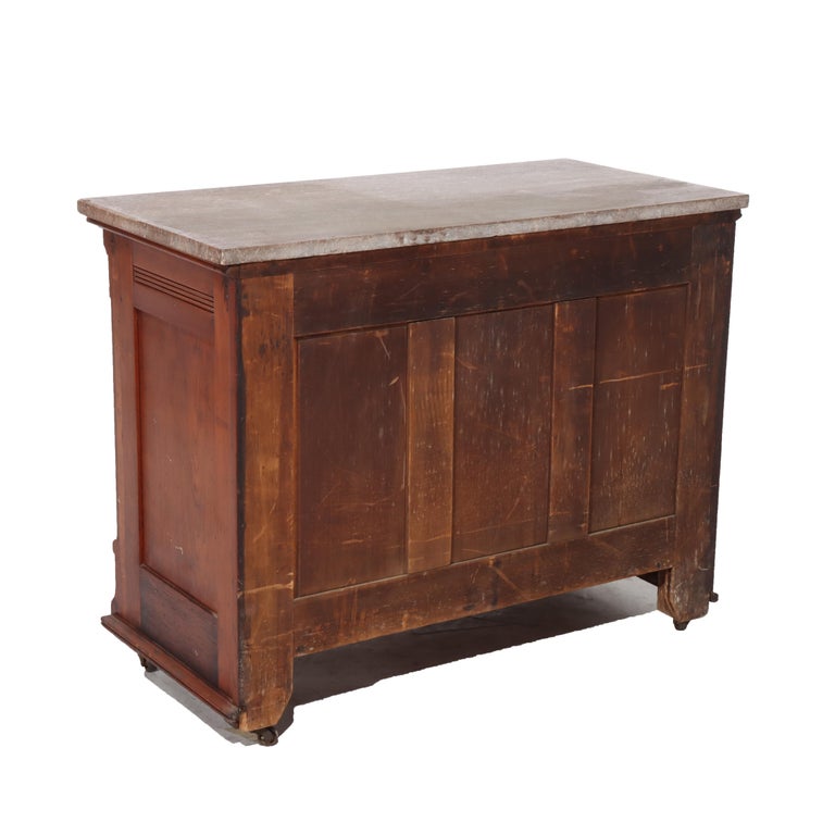 Antique Eastlake Walnut & Burl Marble Top Washstand C1890