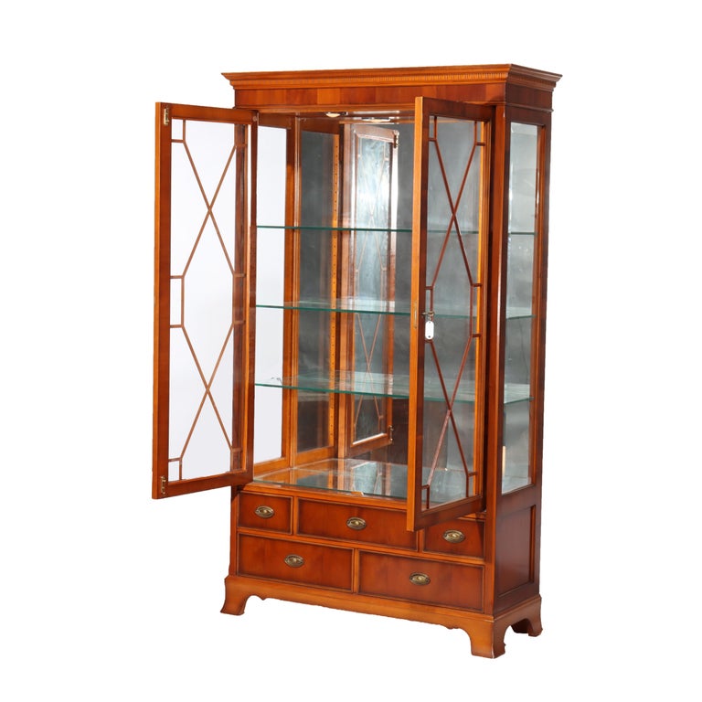 Antique Mahogany & Satinwood Two Door Five Drawer China Cabinet C1920