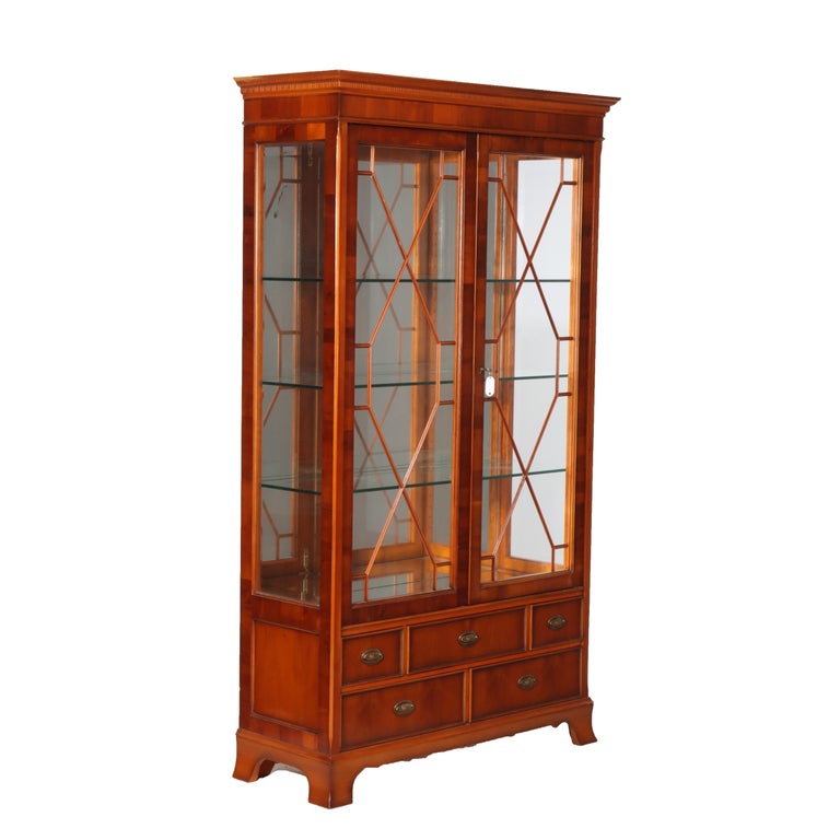 Antique Mahogany & Satinwood Two Door Five Drawer China Cabinet C1920
