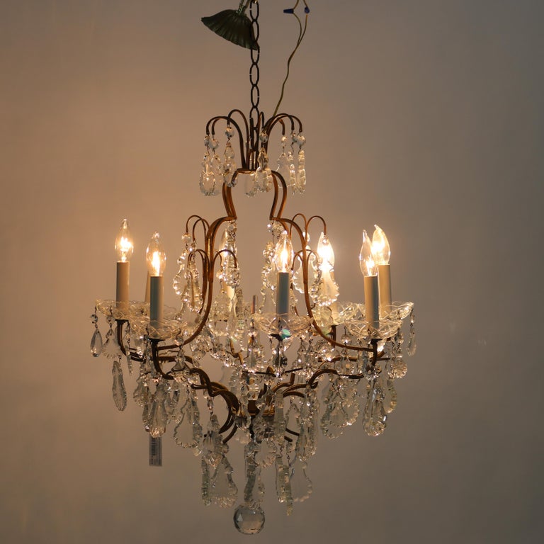 Antique Bronze and Cut Crystal Eight Light Chandelier C1930