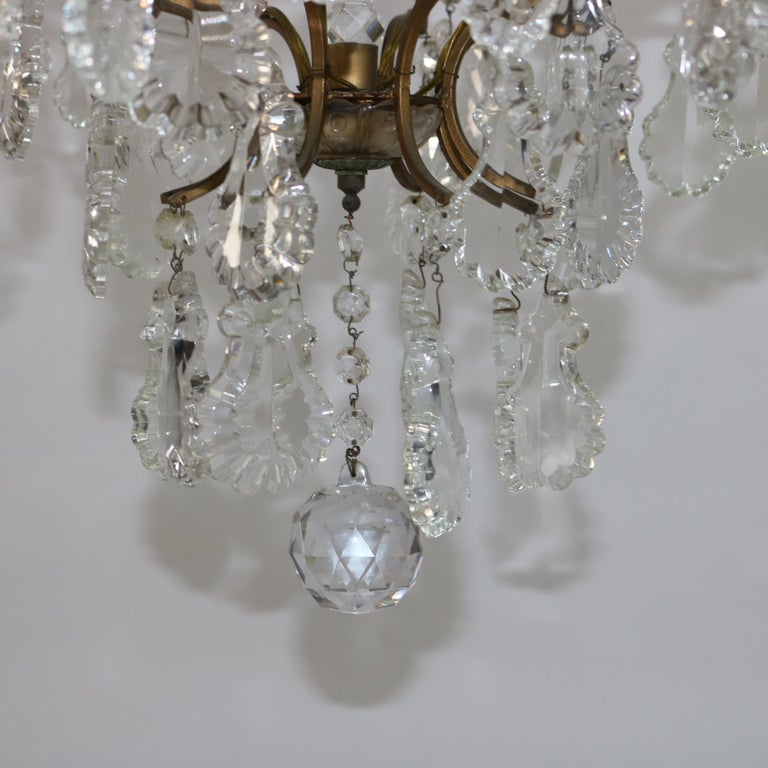 Antique Bronze and Cut Crystal Eight Light Chandelier C1930