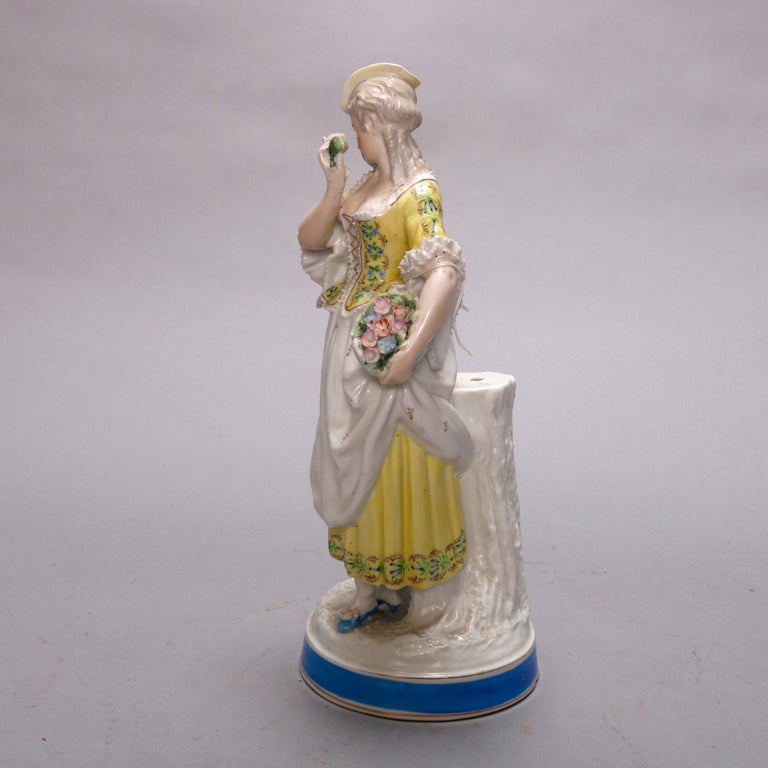 Antique German Hand Painted Meissen School Porcelain Maiden Figure, circa 1900