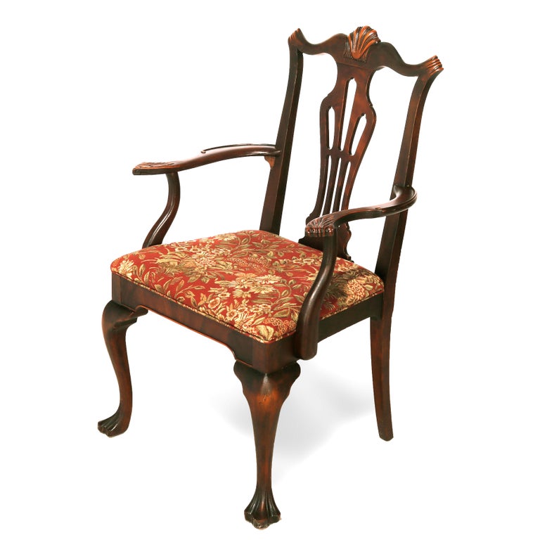 Six Antique Chippendale Style Mahogany Slat Back Dining Chairs, c1930
