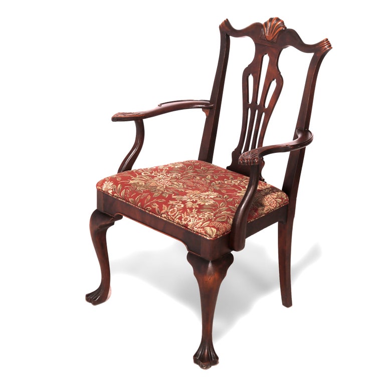 Six Antique Chippendale Style Mahogany Slat Back Dining Chairs, c1930