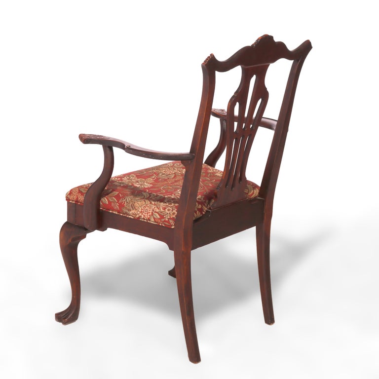Six Antique Chippendale Style Mahogany Slat Back Dining Chairs, c1930