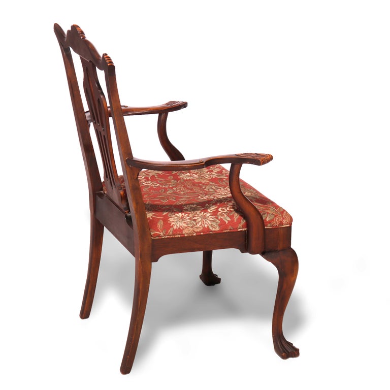 Six Antique Chippendale Style Mahogany Slat Back Dining Chairs, c1930