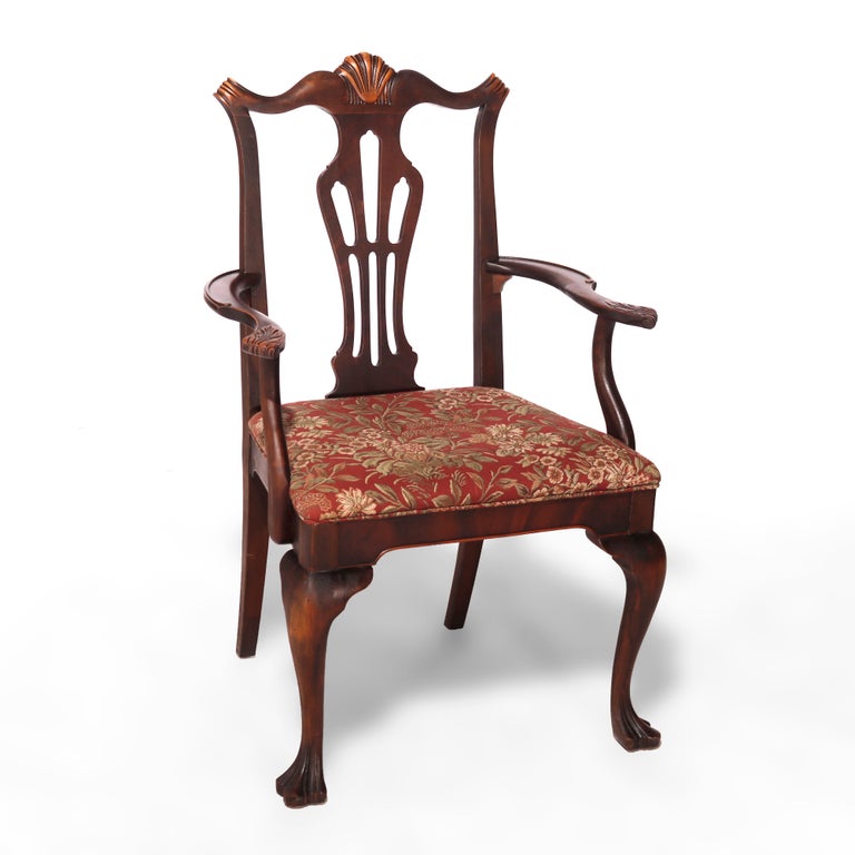 Six Antique Chippendale Style Mahogany Slat Back Dining Chairs, c1930