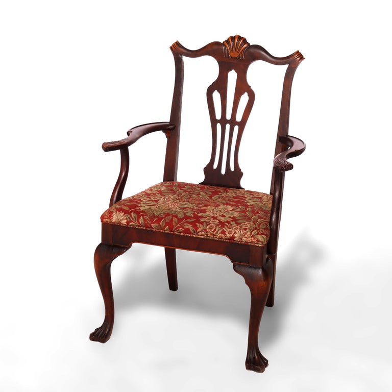 Six Antique Chippendale Style Mahogany Slat Back Dining Chairs, c1930