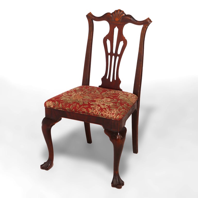 Six Antique Chippendale Style Mahogany Slat Back Dining Chairs, c1930
