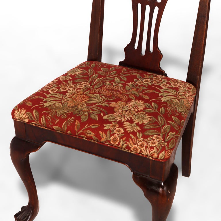 Six Antique Chippendale Style Mahogany Slat Back Dining Chairs, c1930