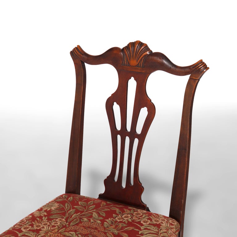 Six Antique Chippendale Style Mahogany Slat Back Dining Chairs, c1930