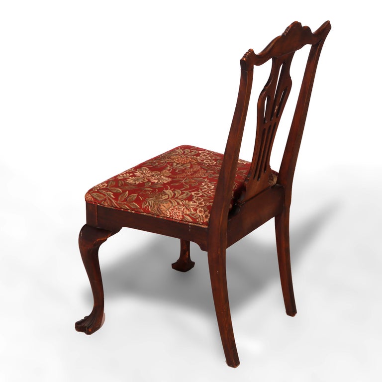 Six Antique Chippendale Style Mahogany Slat Back Dining Chairs, c1930