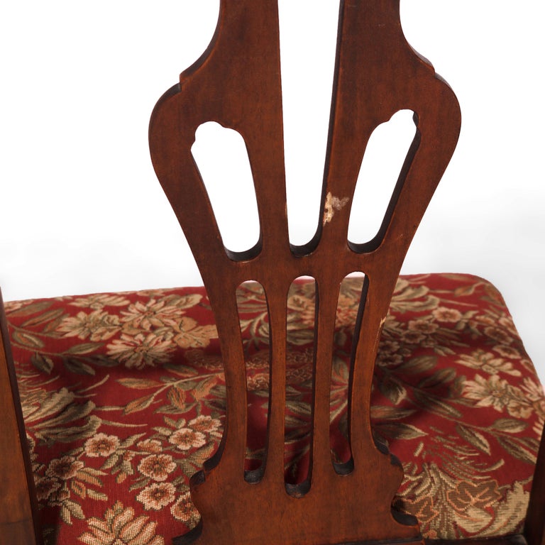 Six Antique Chippendale Style Mahogany Slat Back Dining Chairs, c1930