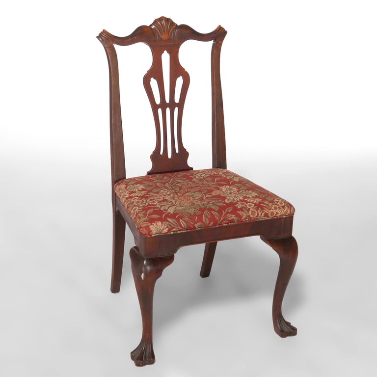 Six Antique Chippendale Style Mahogany Slat Back Dining Chairs, c1930
