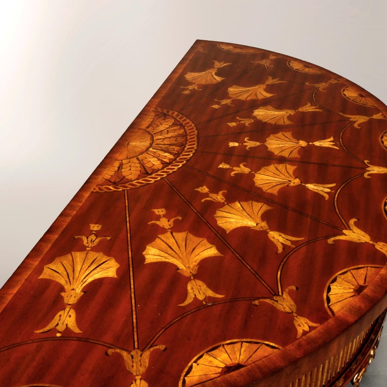 Maitland Smith Parcel Gilt Mahogany & Satinwood Marquetry Demilune Console Table