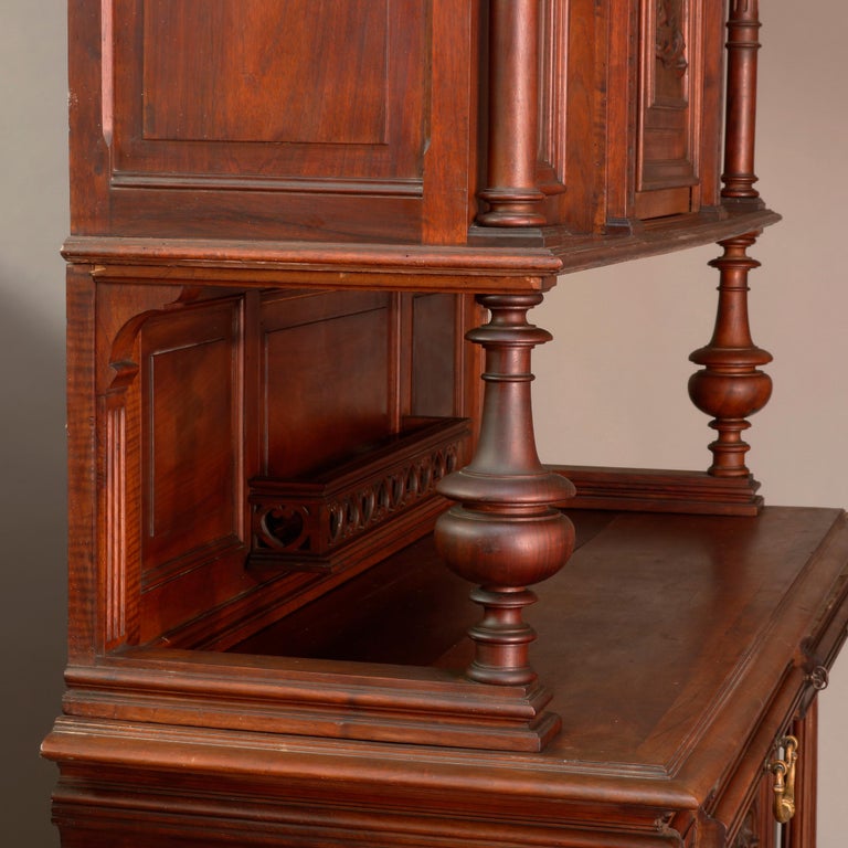 Antique French Renaissance Carved Walnut Court Cupboard, 19th Century