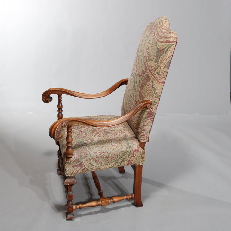 Antique Italian Renaissance Revival Style Carved Walnut Throne Chair, circa 1900