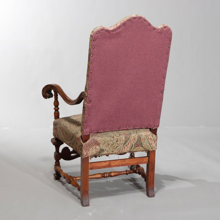 Antique Italian Renaissance Revival Style Carved Walnut Throne Chair, circa 1900