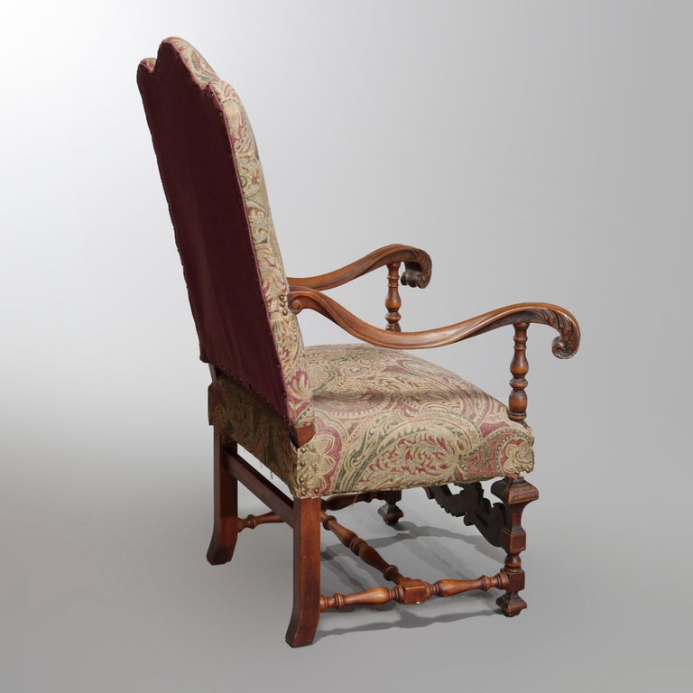 Antique Italian Renaissance Revival Style Carved Walnut Throne Chair, circa 1900