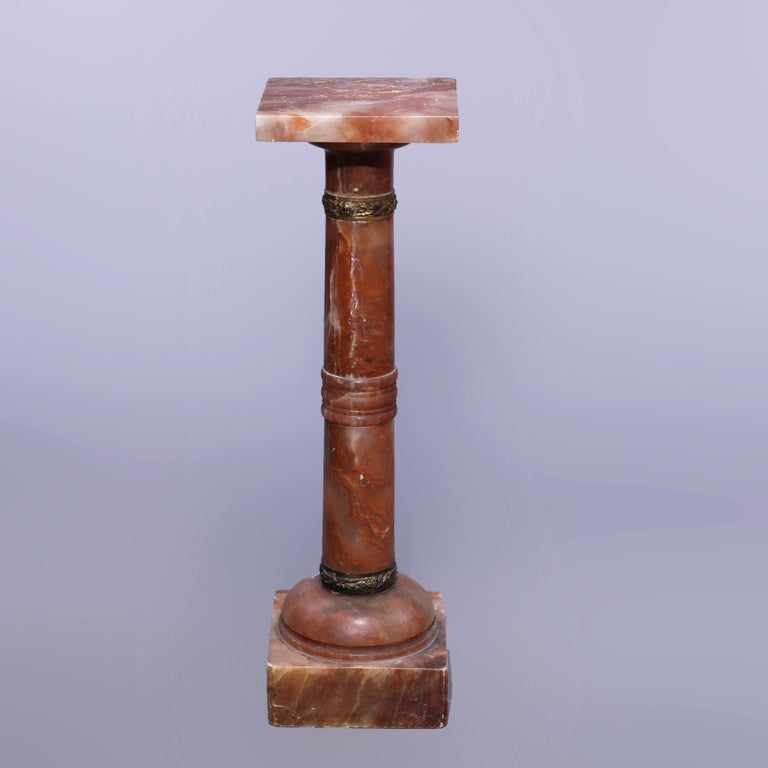 Antique Neoclassical Rouge Onyx Sculpture Display Pedestal, Bronze Mounts, c1890