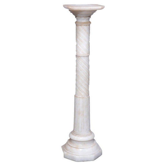 Antique Neoclassical Carved Alabaster Sculpture Pedestal, Rope Twist Form, 1890