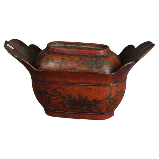 Antique Chinese Figural & Polychromed Wooden Basket Circa 1920