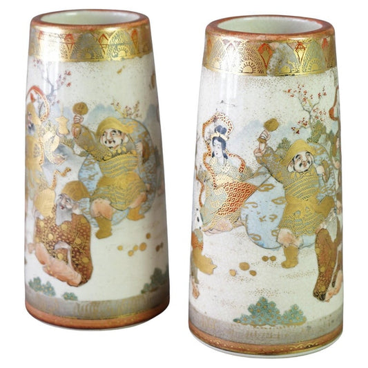 Satsuma Meiji Pair Of Porcelain Vases Circa 1900