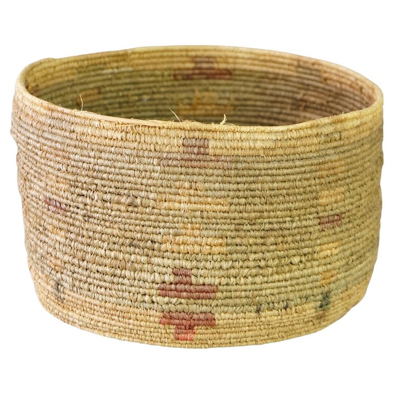 Antique Southwest Native American Navajo Pima Woven Polychrome Basket Circa 1920
