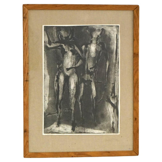 Mid Century Modern Ltd Ed Charcoal Litho #3/10 “Joy In Eden” for Ghandi, Signed