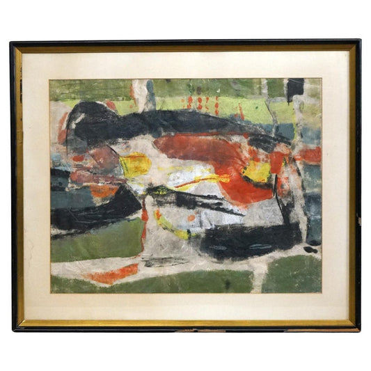 Mid Century Modern Mixed Media Abstract “Bayou” Painting By D. Hoyt, Mid-20thC