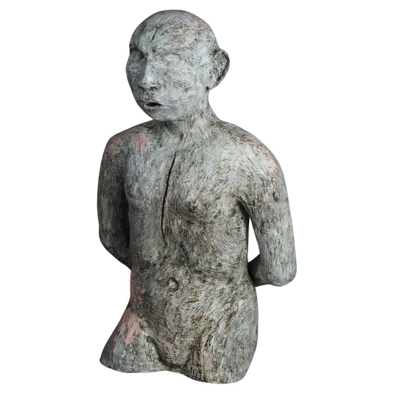 Mid Century Modern Terra Cotta Torso Sculpture of a Man by York Lewis C1980