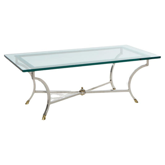 Mid Century Modern Hollywood Regency Chrome, Brass & Glass Coffee Table C1960