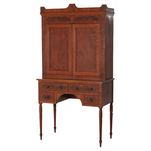 Antique Sheridan Flame Mahogany Two Piece Secretary Desk 19thC