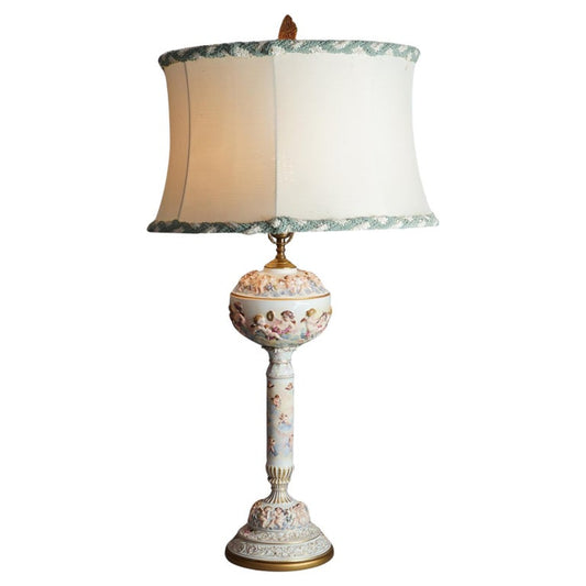 Antique Classical Italian Embossed Porcelain Cherub Table Lamp, c1920