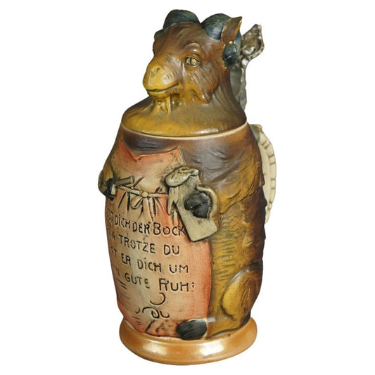 Antique German Figural Character Ram German Pottery Stein Circa 1900