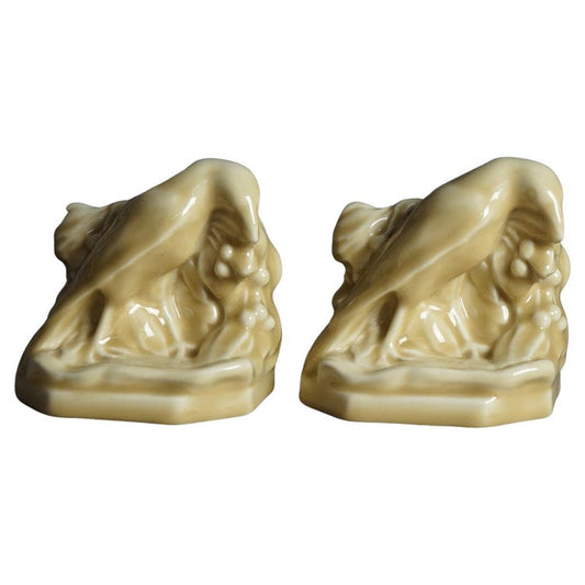 Pair Rookwood Art Pottery Figural High Glaze Raven Bookends Dated 1946