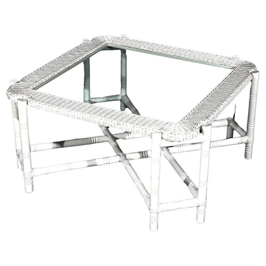 Heywood Wakefield School White Wicker & Glass Top Coffee Table 20thC