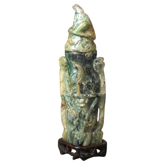 Antique Asian Carved Jade Soapstone Sculpture with Birds C1890