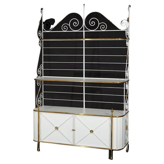 Hollywood Regency Wood & Brass Bakers Rack 20thC